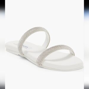 Steve Madden Decorate Rhinestone Embellished Slide Sandals in White Sz. 8.0